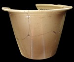 Thumbnail image of a yellow ware undecorated flower pot - when clicked on will open a larger image.